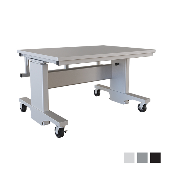 Bostontec Manual Height Adjust Workbench, 36"d X 48"w, 1,200 lb cap, Laminate Top, w/Casters, Matte Platinum AFH3648-FD36C-3M3648 - P